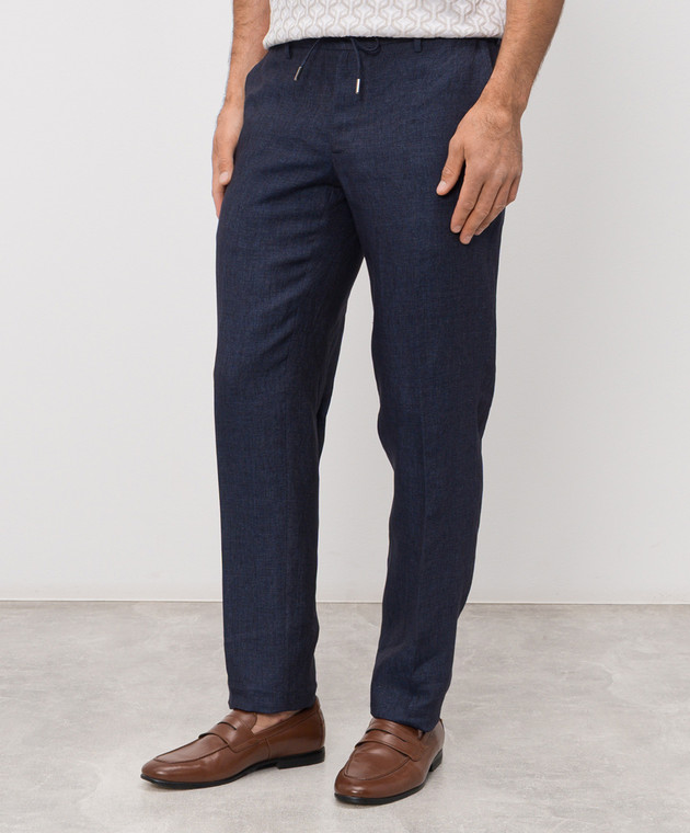 Bertolo Cashmere Темно-сині штани з льону 611625 зображення 3