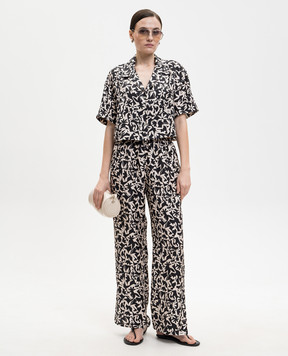 Asceno Чорні штани Loreto із шовку в принт B065F04C504