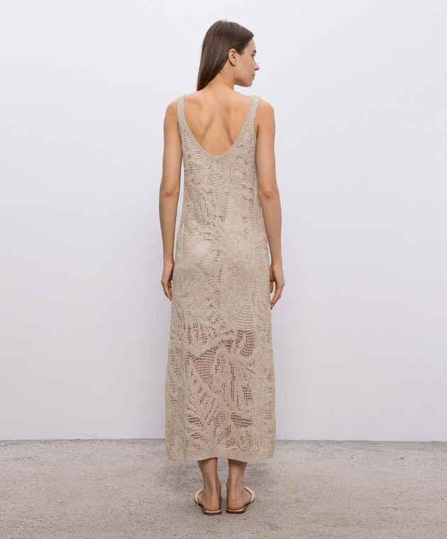 Brunello Cucinelli Бежева ажурна сукня з льоном з паєтками MDT771A92 зображення 4