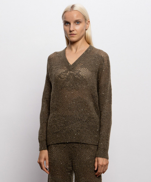 Brunello Cucinelli Пуловер цвета хаки с шерстью MFA790102 изображение 3