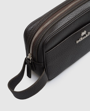 Enrico Mandelli Темно-коричневый кожаный несесер с фактурным логотипом 0BRAND7213