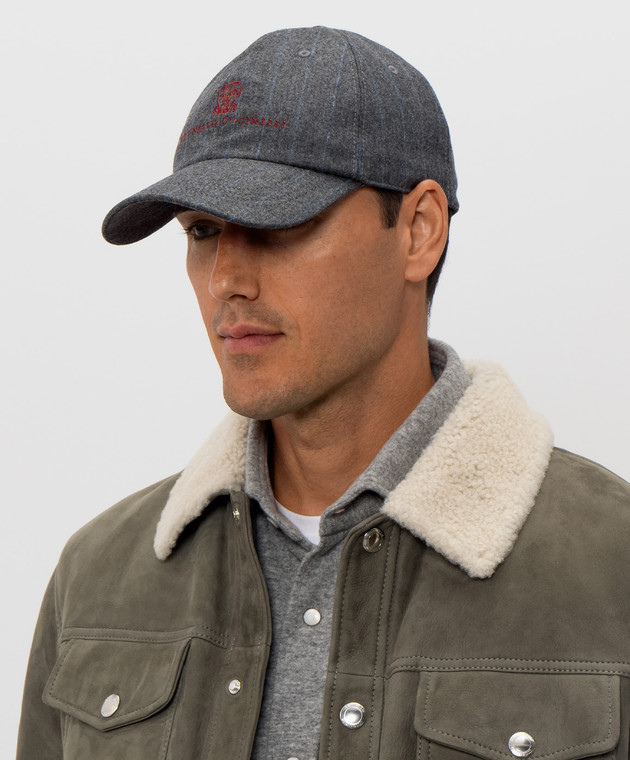 Brunello Cucinelli Серая кепка из шерсти в полоску MV4419850 изображение 2