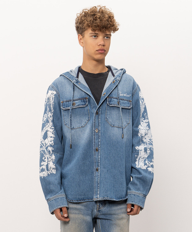 Off-White Синяя джинсовая рубашка City Nature с капюшоном 44MYD05XF26D001 изображение 2