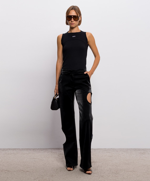 Off-White Черный топ в рубчике с вышивкой логотипа 2FA00673T изображение 2