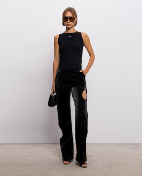 Off-White Чорний топ в рубчик з вишивкою логотипа 2FA00673T