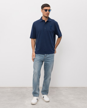 Ami Paris Синее поло с фактурной нашивкой эмблемы UPL428JE0221m