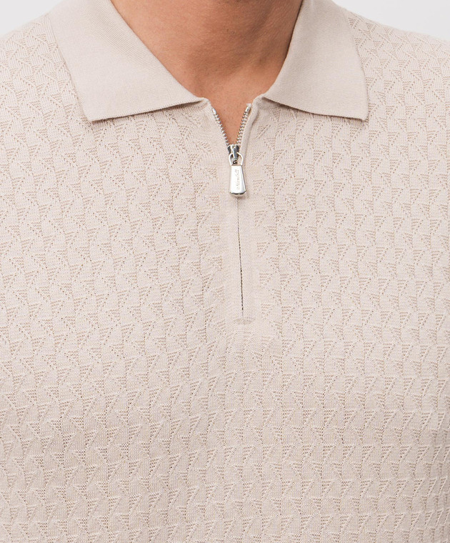 Enrico Mandelli Бежевое поло с шелком с геометрическим узором 3K034A5645 изображение 5