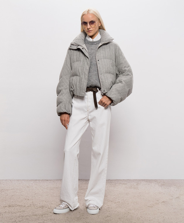 Brunello Cucinelli Серый пуховик с шерстью в полоску MG5767484 изображение 2