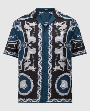 Versace Синя сорочка із шовку в принт Hall of Heroes 10227401A16096