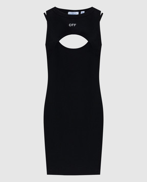 Off-White Черное платье мини в рубчик с логотипом 2DB496C99JER001