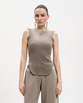 Off-White Коричнева майка в рубчик з вишивкою логотипа 2AD26XS26JER001