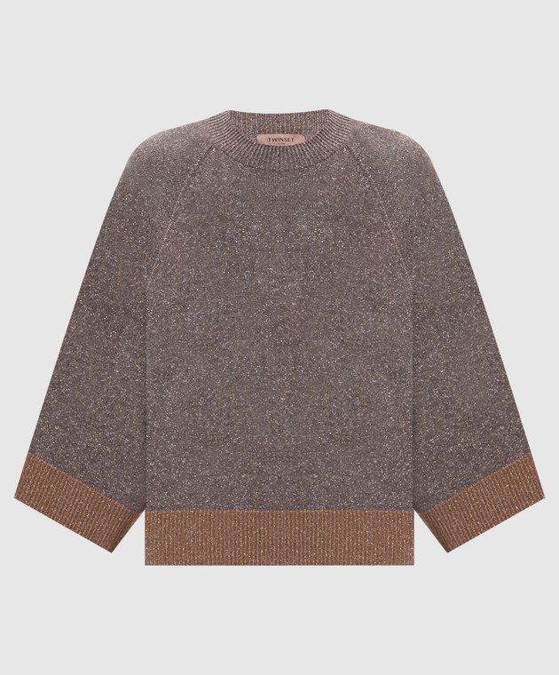Twinset Коричневый джемпер из шерсти и кашемира с люрексом 262TP3511