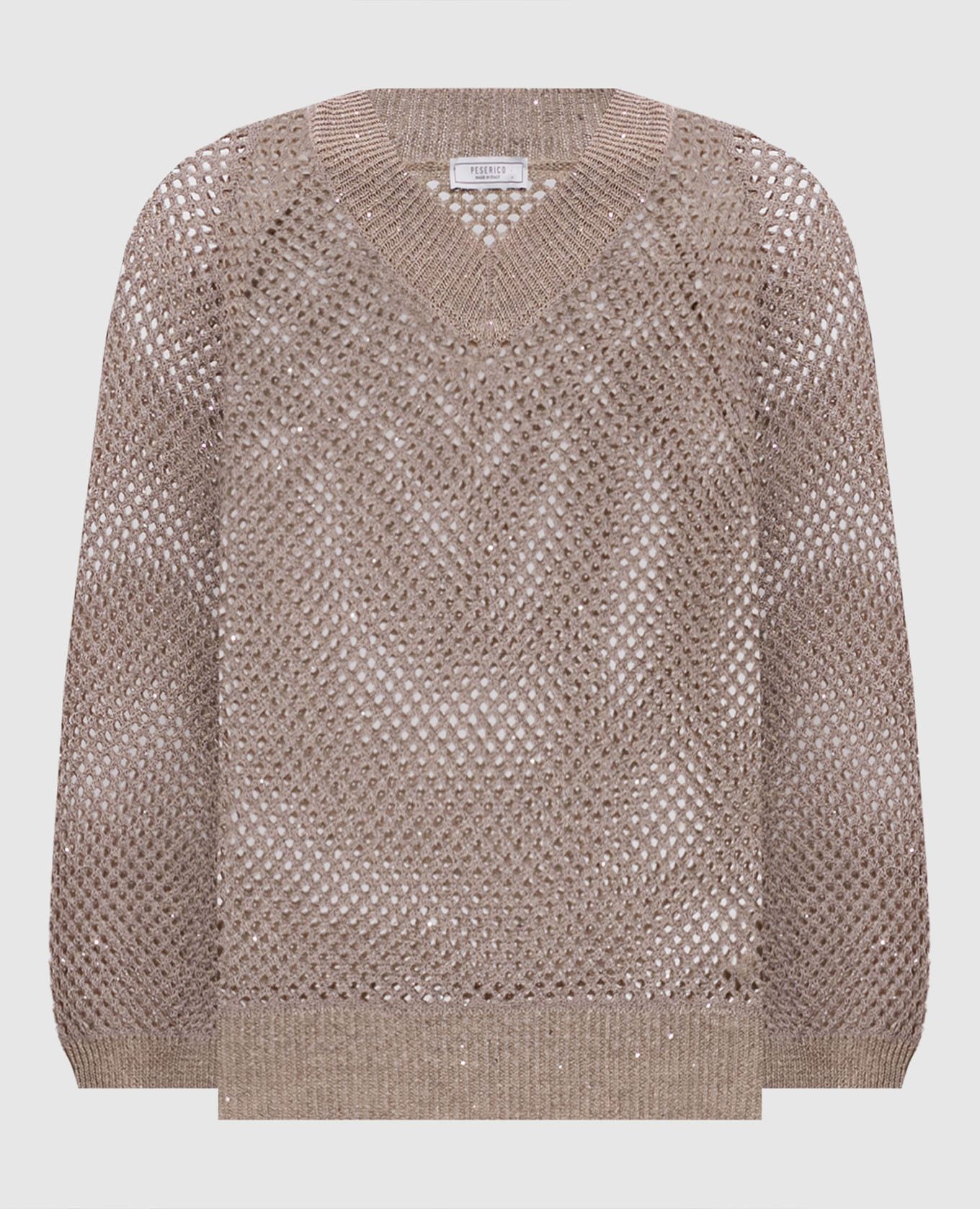 Коричневый ажурный пуловер с льном