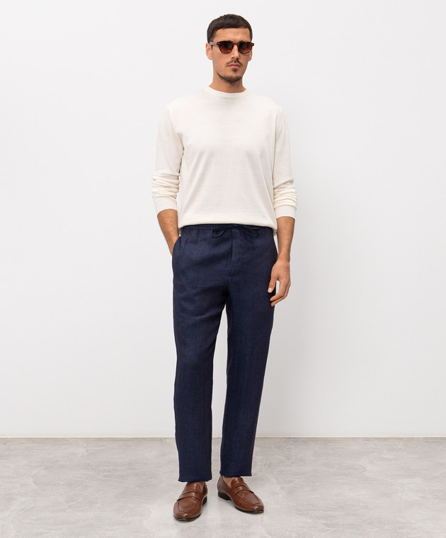 Canali Сині штани з льону AE05958U97003 зображення 2