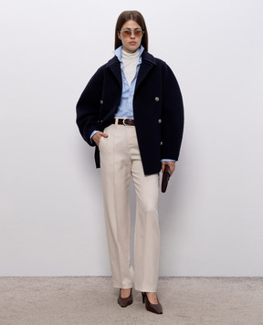 Brunello Cucinelli Голубое двубортное пальто из шерсти и кашемира MD5327629P