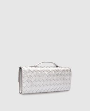 Bottega Veneta серебристый кожаный клатч Andiamo 741511V5XF1