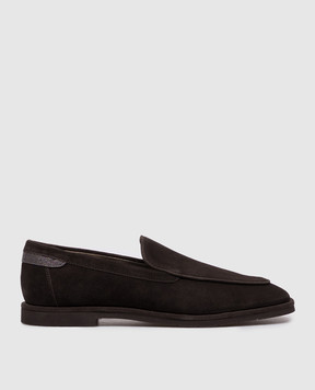 Brunello Cucinelli Темно-коричневые замшевые лоферы с цепочкой мониль MZSFG3300P