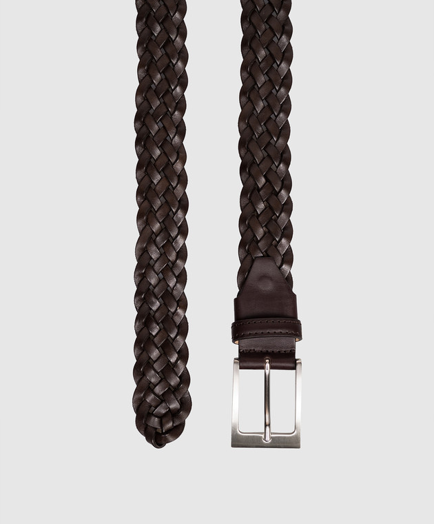 Cashmere&Whiskey Коричневый кожаный плетеный ремень BRAID изображение 3