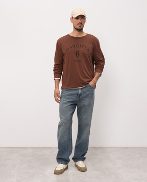 Maison Margiela MM6 Коричневий лонгслів з принтом логотипа SH0NH0024M20048
