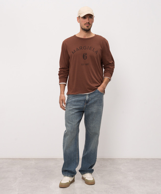Maison Margiela MM6 Коричневий лонгслів з принтом логотипа SH0NH0024M20048 зображення 2