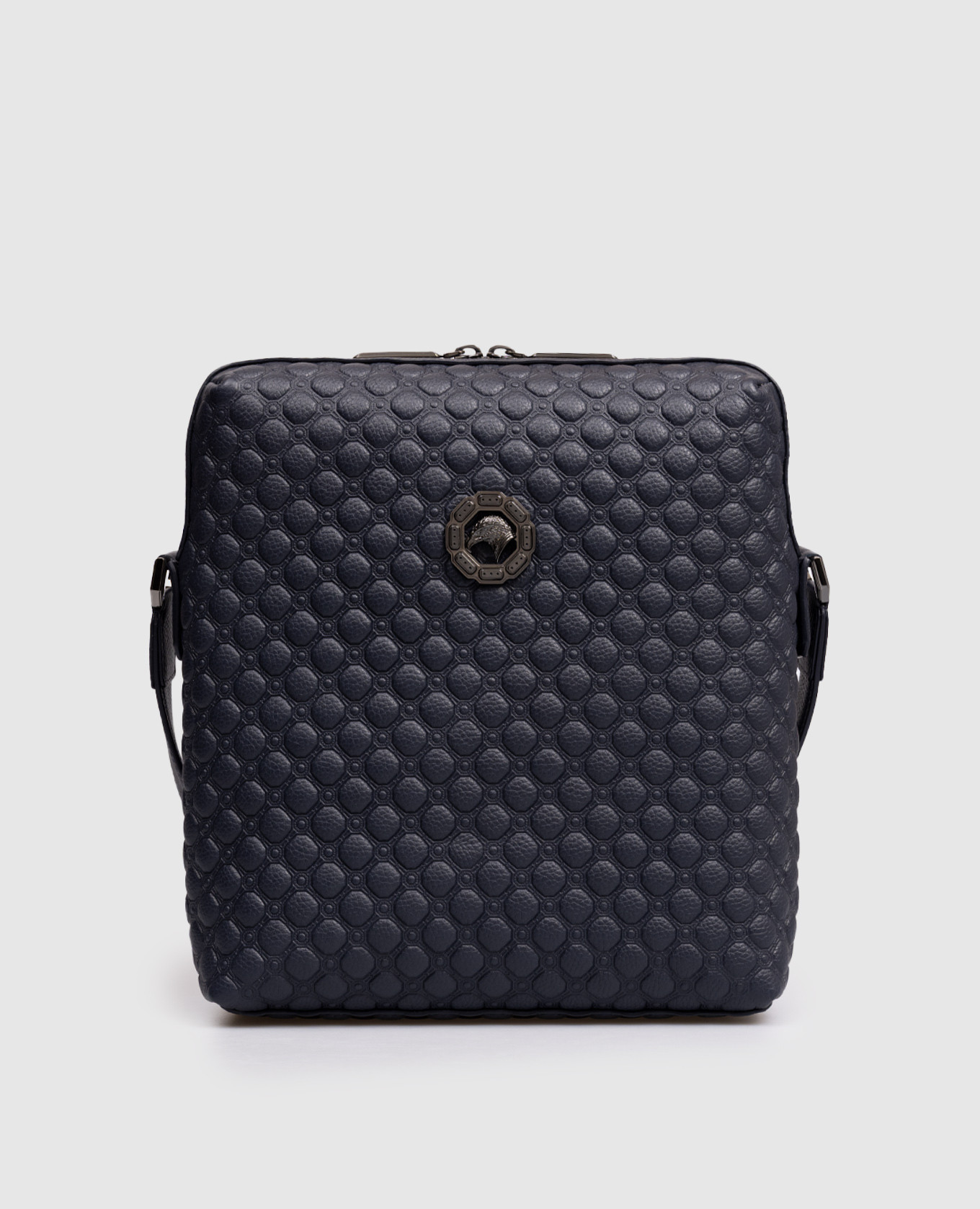 Синяя кожаная сумка с эмблемой с рутиниевым покрытием
