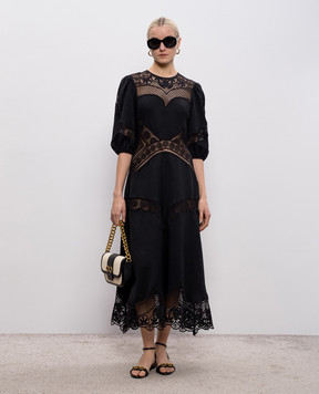 Twinset Чорна сукня з льоном з ажурними вставками 261TT2240