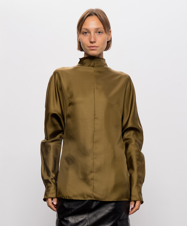 Thierry Mugler Блуза цвета хаки из шелка 26F1TO0919389 изображение 3