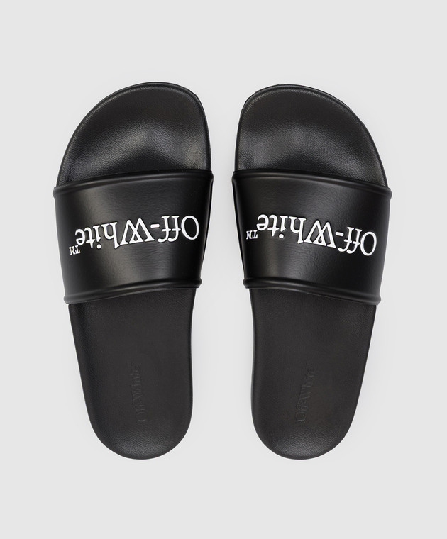 Off-White Черные слайдеры с фактурным логотипом OMIU002S26MAT002 изображение 4