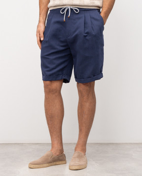 Brunello Cucinelli Сині шорти з льоном з відворотами MH255U0020