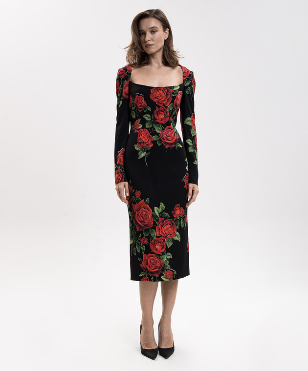 Dolce&Gabbana Чорна сукня міді з шовком F6AWBTFSA9R зображення 3
