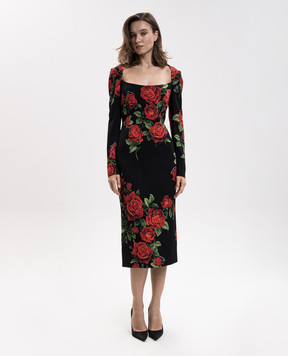 Dolce&Gabbana Чорна сукня міді з шовком F6AWBTFSA9R