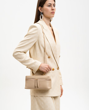 Christian Villa Бежевая кожаная сумка кросс-боди с принтом логотипа 06454