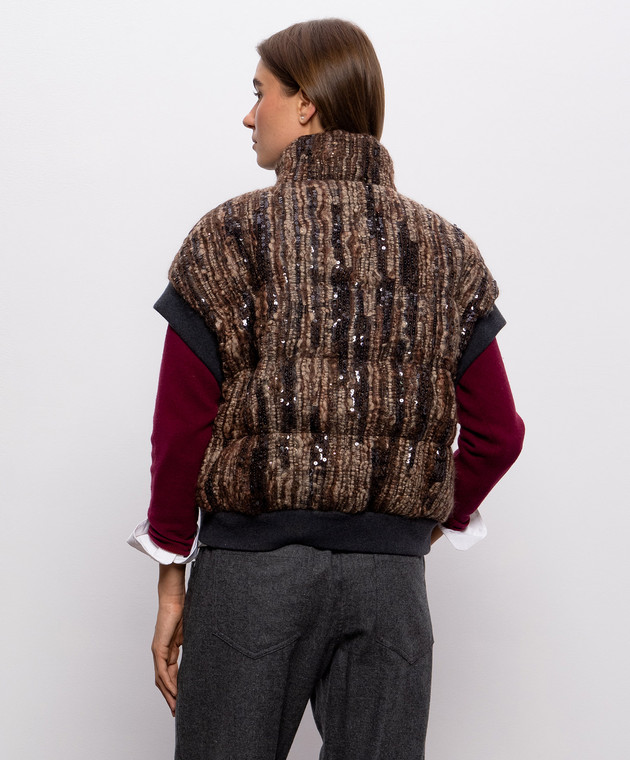 Brunello Cucinelli Коричневый пуховый жилет с шерстью с пайетками M0NLR7183P изображение 4