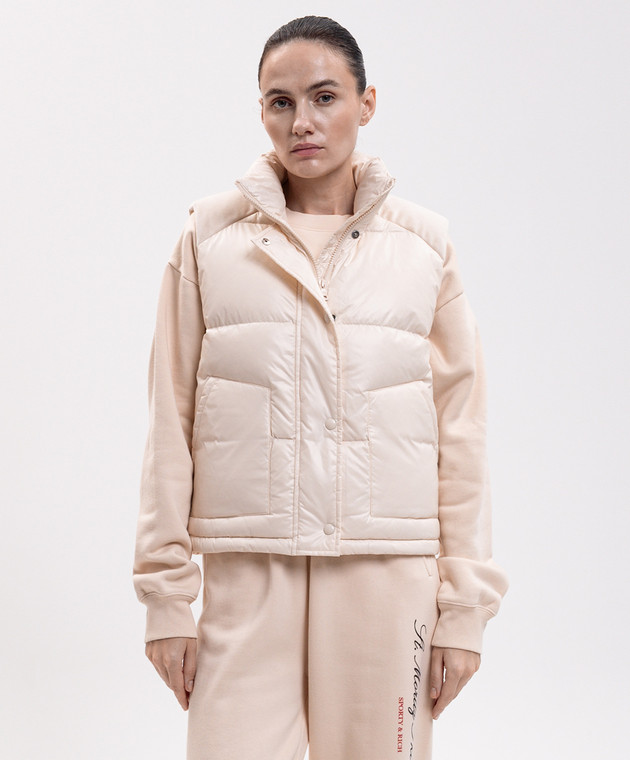 Sporty & Rich Пуховой жилет цвета айвори с принтом логотипа OW06282315CR12 изображение 3