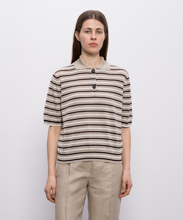 Brunello Cucinelli Бежевое поло с леном в полоску M1T272305 изображение 3
