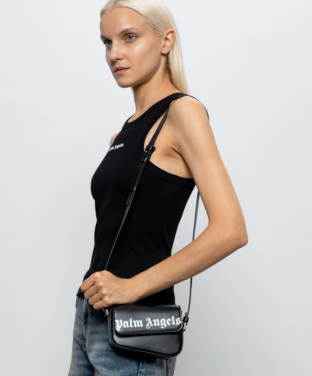 Palm Angels Черная кожаная сумка кросс-боди с принтом логотипа PAWNN002LT001 изображение 2