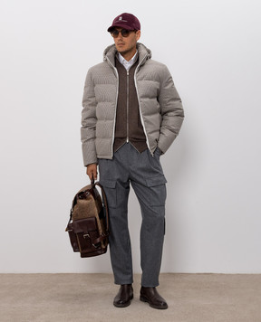 Brunello Cucinelli Сірий пуховик з кашеміру та шовку у візерунок MM4261826