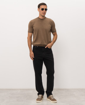Bertolo Cashmere Коричнева футболка з контрастним окантуванням 902204002056