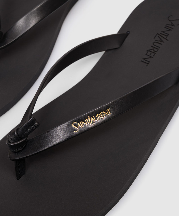 Saint Laurent Чорні шкіряні шльопанці POOL з логотипом 860815DWE00 зображення 5