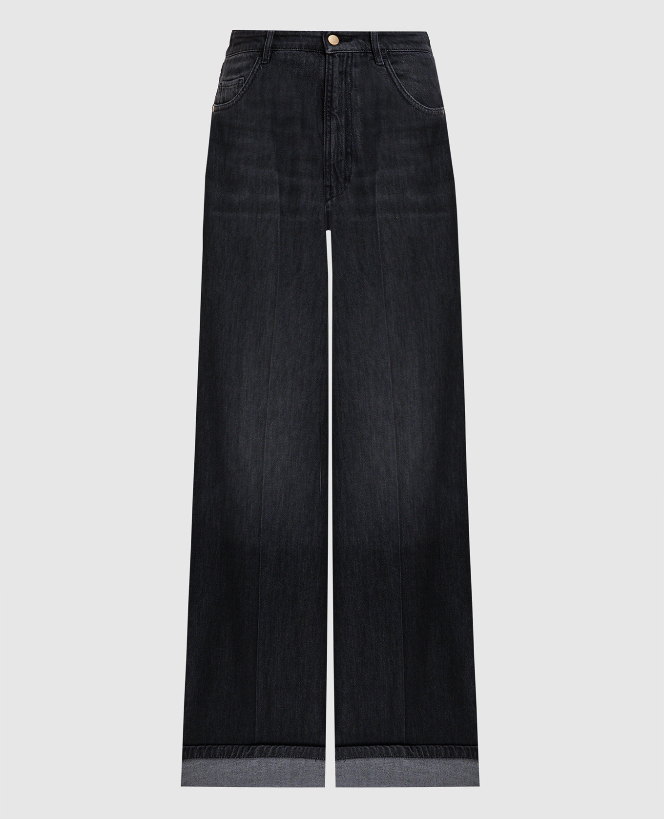 

Черные джинсы Lusso с отворотами, Черный, Широкие джинсы