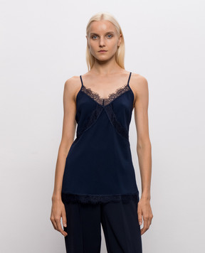 Twinset Синяя майка с кружевом 262AP2454