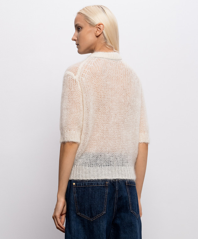 Brunello Cucinelli Свитер цвета айвори с шерстью с короткими рукавами MLC349310P изображение 4