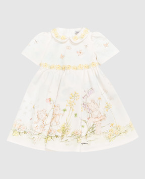 Dolce&Gabbana Детское платье цвета айвори в принт L24DU9G7P9D