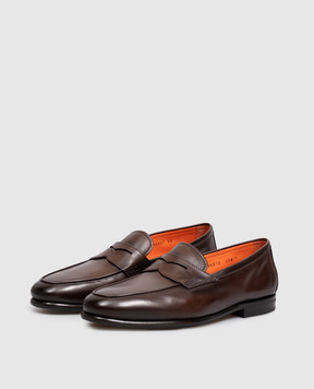 Santoni Кожаные лоферы коричневого цвета MCNG18837SI9GMEM