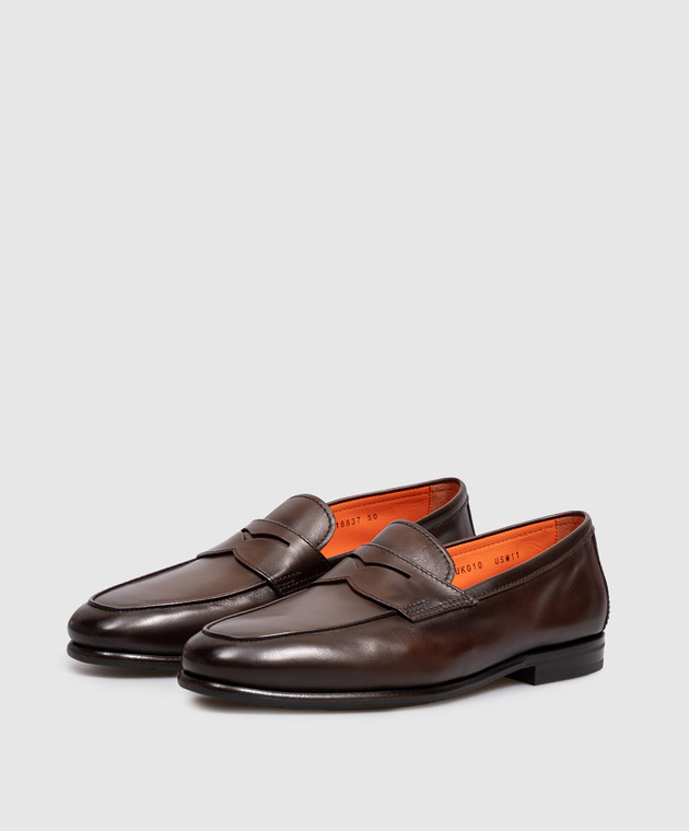 Santoni Кожаные лоферы коричневого цвета MCNG18837SI9GMEM изображение 2