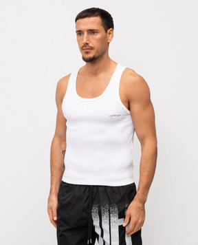 Off-White Біла майка в рубчик з логотипом OMUY006C99JER002