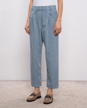 Brunello Cucinelli Блакитні джинси з льоном з патчем логотипа ML996P5566