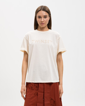 Twinset Бежева футболка з вишивкою логотипа 261LM2NJJ