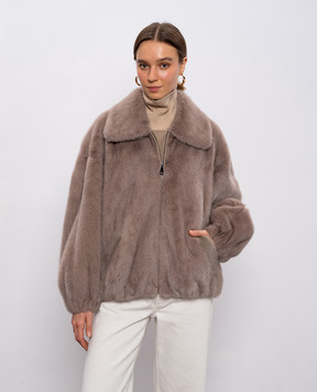 Rindi Бежева шуба з хутра норки з відкладним коміром 164VS025