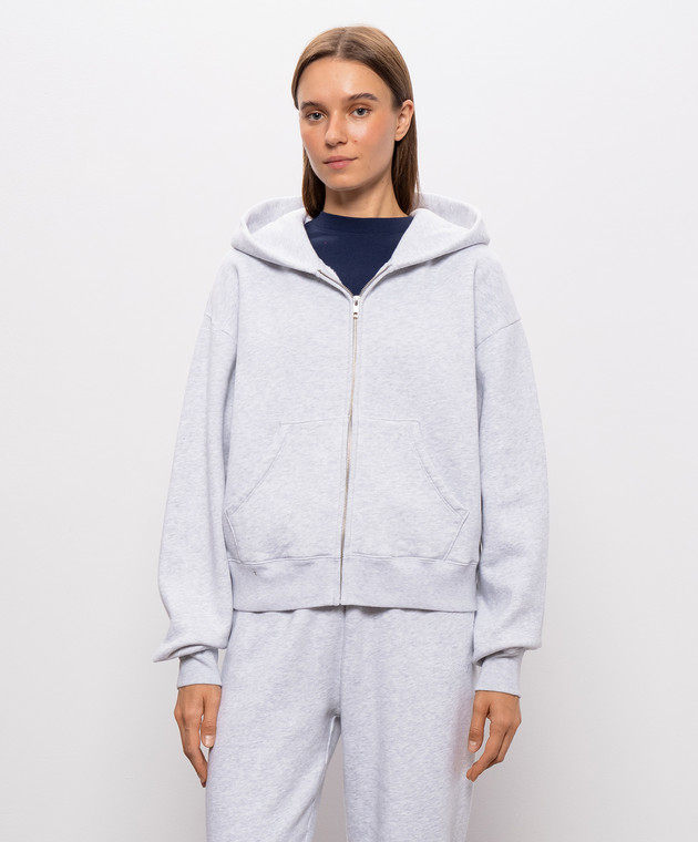 Sporty & Rich Серая утепленная меланжевая спортивная куртка с вышивкой логотипа ST10284300GY03w изображение 3